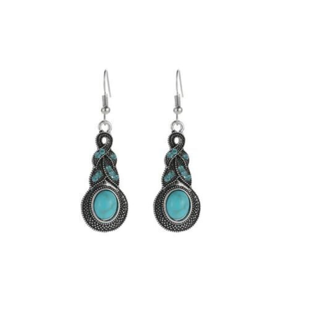 6428 Boho Handmade Vintage Turquoise Earrings Dangling Silver Bohemian